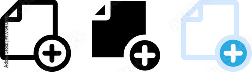 A set of document icons with plus signs on a white background