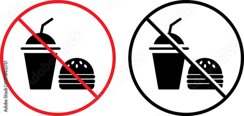 A graphic illustration of two no food or drink signs on a white background