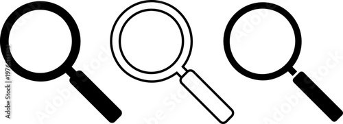 A set of magnifying glasses in different styles on a white background