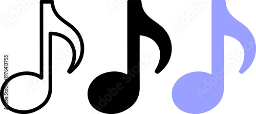 A colorful illustration of three musical notes on a white background