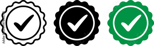 Three checkmark icons in different colors on a white background