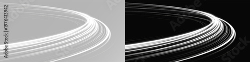 Photos White speed motion lines, futuristic light trails on black and grey backgrounds
