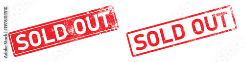 Two Red Sold Out Rubber Stamp Illustrations in White Background