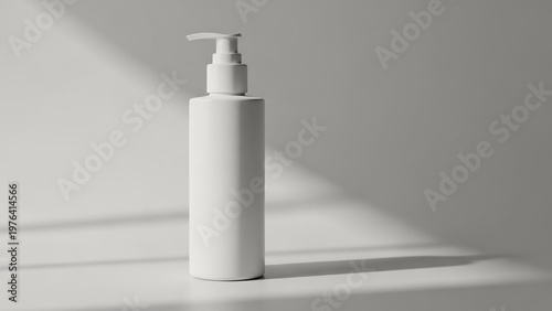Minimalist White Pump Bottle with Soft Shadows and Light.