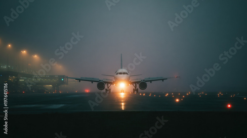 airplane landing at night