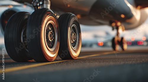 close up of a airplane wheel