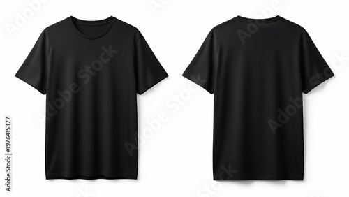 Plain Black T-Shirt Front and Back View Isolated on White Background.