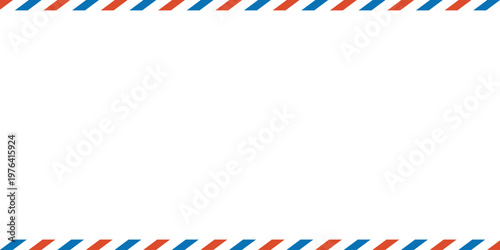 Airmail Red, White, and Blue Stripes Border Frame with White Copy Space