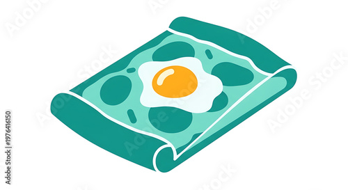 A vector graphic illustration of a fried egg on a green tortilla wrap