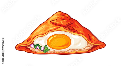 A vector graphic illustration of a delicious triangular pastry filled with egg and herbs