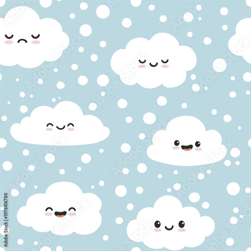Cloud seamless pattern design for background, wallpaper, fabric, textile design, card, wrapping paper, notebook. Vector