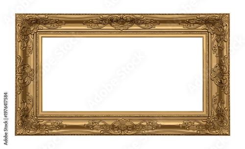 Golden rectangle frame for photo or painting in antique vintage style
