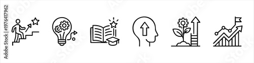Set of Linear Icons for Business Growth, Career Development, Innovation, and Personal Achievement