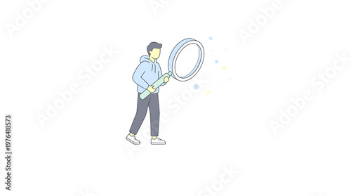 A person holding a magnifying glass, symbolizing investigation, discovery, and seeking answers