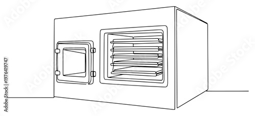 Industrial laboratory drying oven or electric furnace in minimal one line drawing style