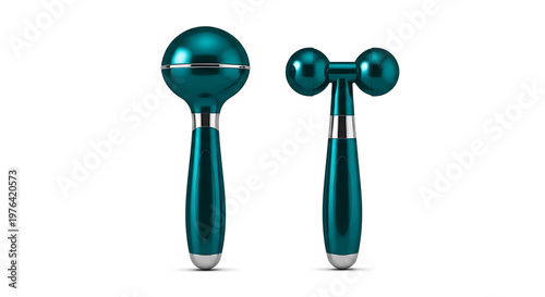 A teal-colored facial roller with two different heads for various skin care treatments