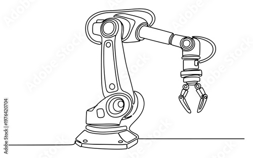 Continuous line drawing of a robotic arm for automated industrial manufacturing and assembly