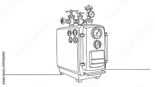 Industrial heating boiler or steam generator in minimalist continuous line art