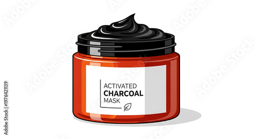 A vector graphic illustration of an activated charcoal face mask in a jar