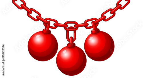 A red chain with three red balls hanging from it, symbolizing strength and power