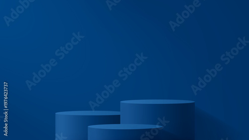 Three minimalist blue podium for product presentation