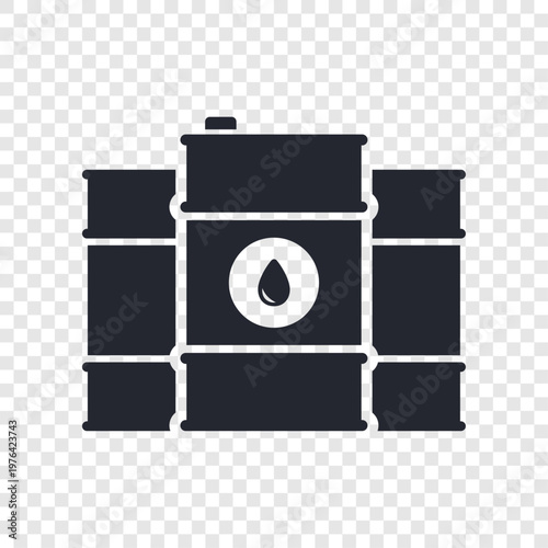 Three oil barrel vector icon of organic oil isolated on transparent background
