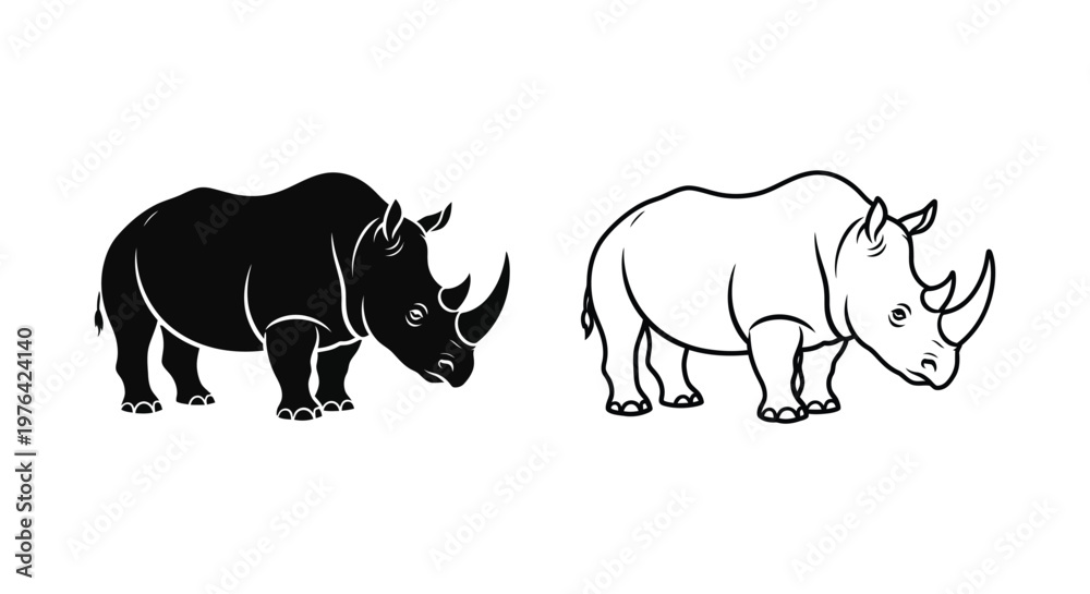 Fototapeta premium Black and White Rhino Comparison Guide Vector