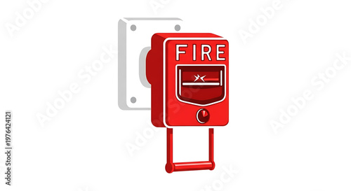 A red fire alarm pull station with a white background