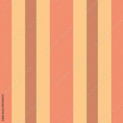 Folded fabric stripe background, silky lines vector texture. Apartment textile pattern seamless vertical in orange and red colors.