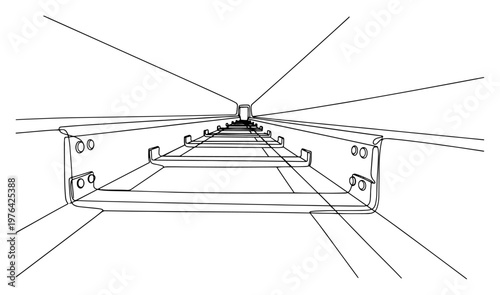 One line drawing of an industrial metal cable tray system in perspective