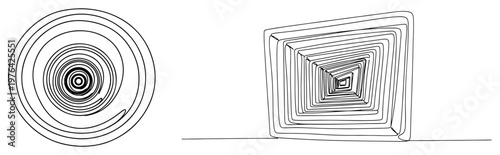 Quadro su tela Minimalist continuous line drawing of circular and square spiral geometric shape