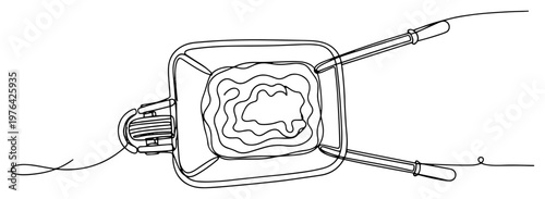 Top view of a construction wheelbarrow filled with cement drawn in continuous line style