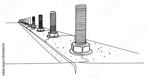 Continuous one line art of rows of anchor bolts embedded in a concrete foundation
