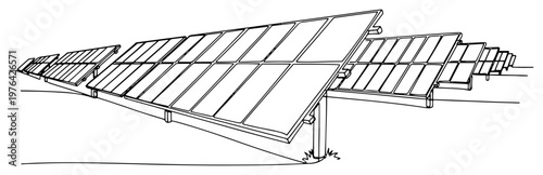 Continuous line illustration of a solar panel array for renewable energy production