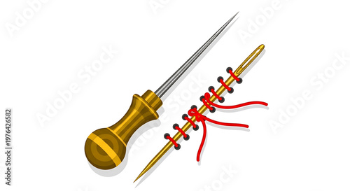 A vector graphic illustration of two sewing awls with different handles