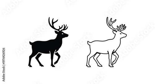 Antlered Deer Silhouettes Stag vs Hind Comparison Guide Vector