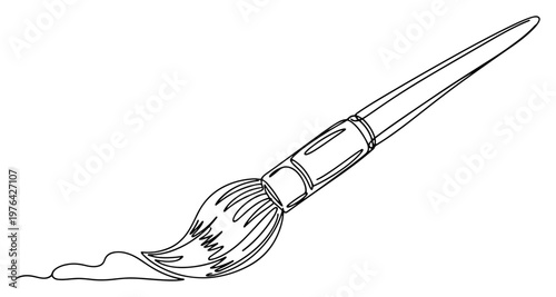 Minimalist continuous one line drawing of a paintbrush for art and decoration