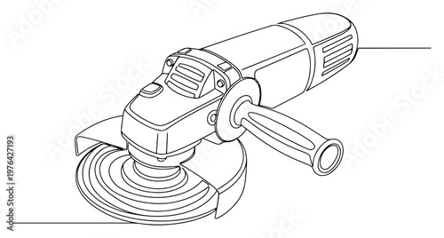 Single line drawing of a professional power angle grinder hand tool