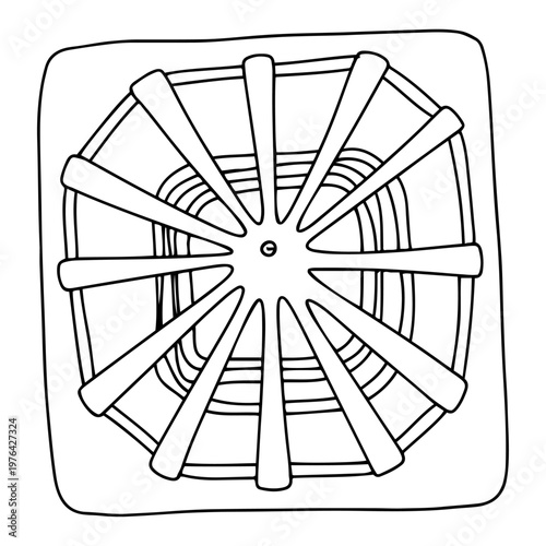 Top view of a circular metal floor drain grate in single line art style
