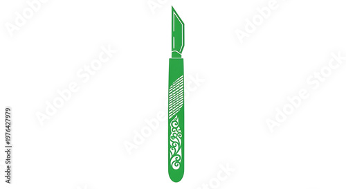 A green scalpel with a floral design on its handle, used for surgical procedures