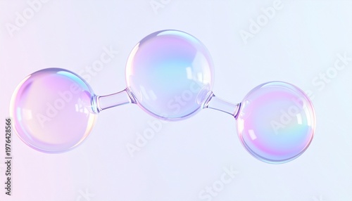 オーロラカラーの分子構造が浮遊するミニマル空間 光沢と透明感が際立つ美容抽象ビジュアル ジェネレーティブAI