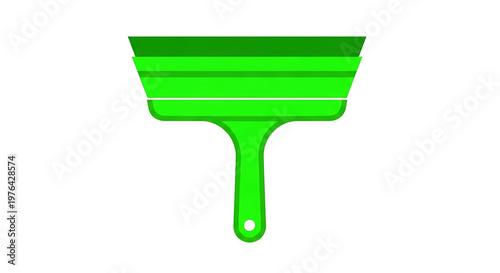 A vibrant green squeegee with a handle on a clean white background