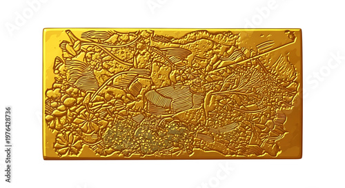 A gold bar with an embossed design of butterflies and flowers on its surface