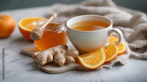 Warm ginger tea with orange served during the cozy winter season for a festive Christmas celebration