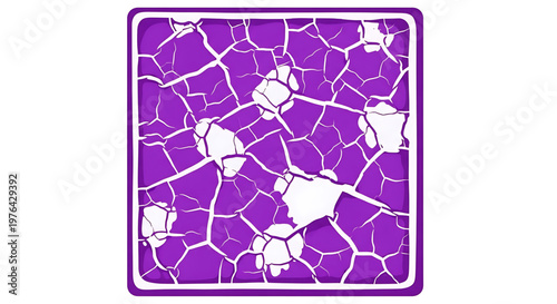 A vibrant purple cracked surface vector graphic with a white border and background