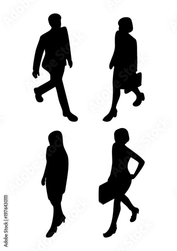 Business people walking silhouettes set, Corporate professionals walking isometric view, Group of office workers walking silhouettes, Successful business team walking movement