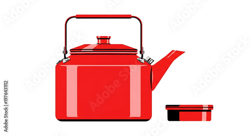 A vibrant red kettle and lid vector graphic in a minimalist flat design style