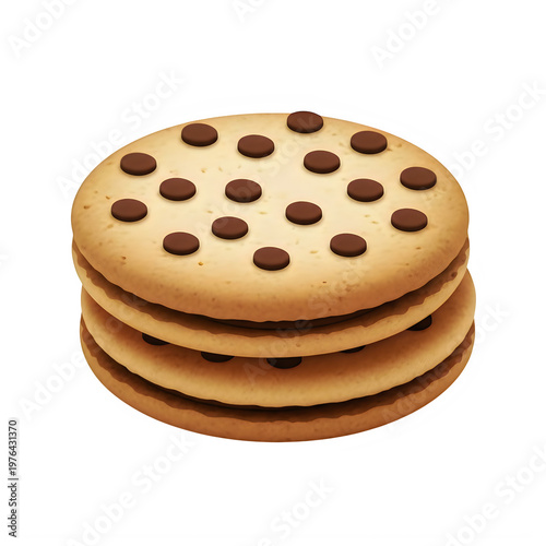 Chocolate chip cookies stack isolated on transparent background