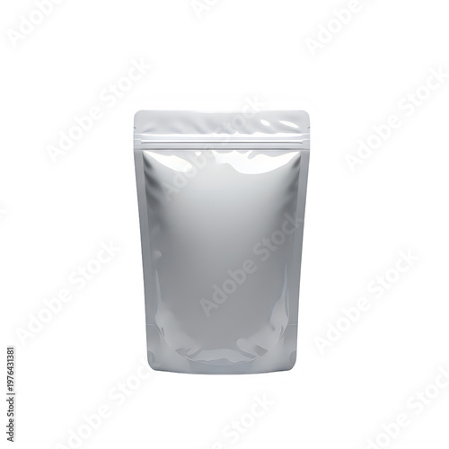 Silver stand up pouch isolated on transparent background packaging mockup