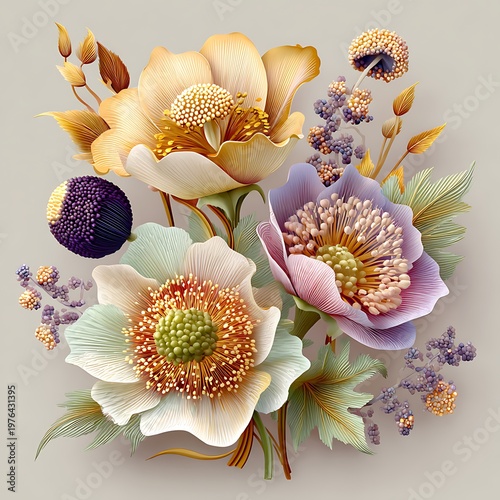 Elegant pastel floral bouquet botanical illustration high resolution picture